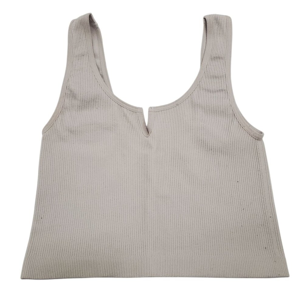 ANWND Women's Pale Gray‎ Ribbed Notched V-neck Cropped Lounge Tank Bralette S